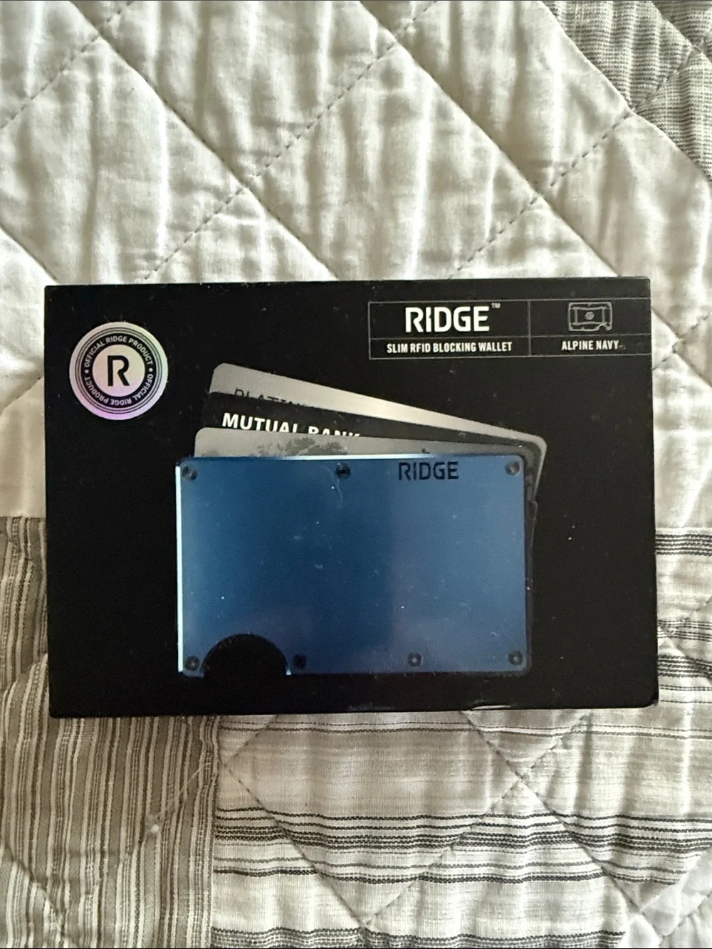Ridge RFID Blocking Aluminum Wallet w/Cash Strap, Alpine Navy, NIB NWT
